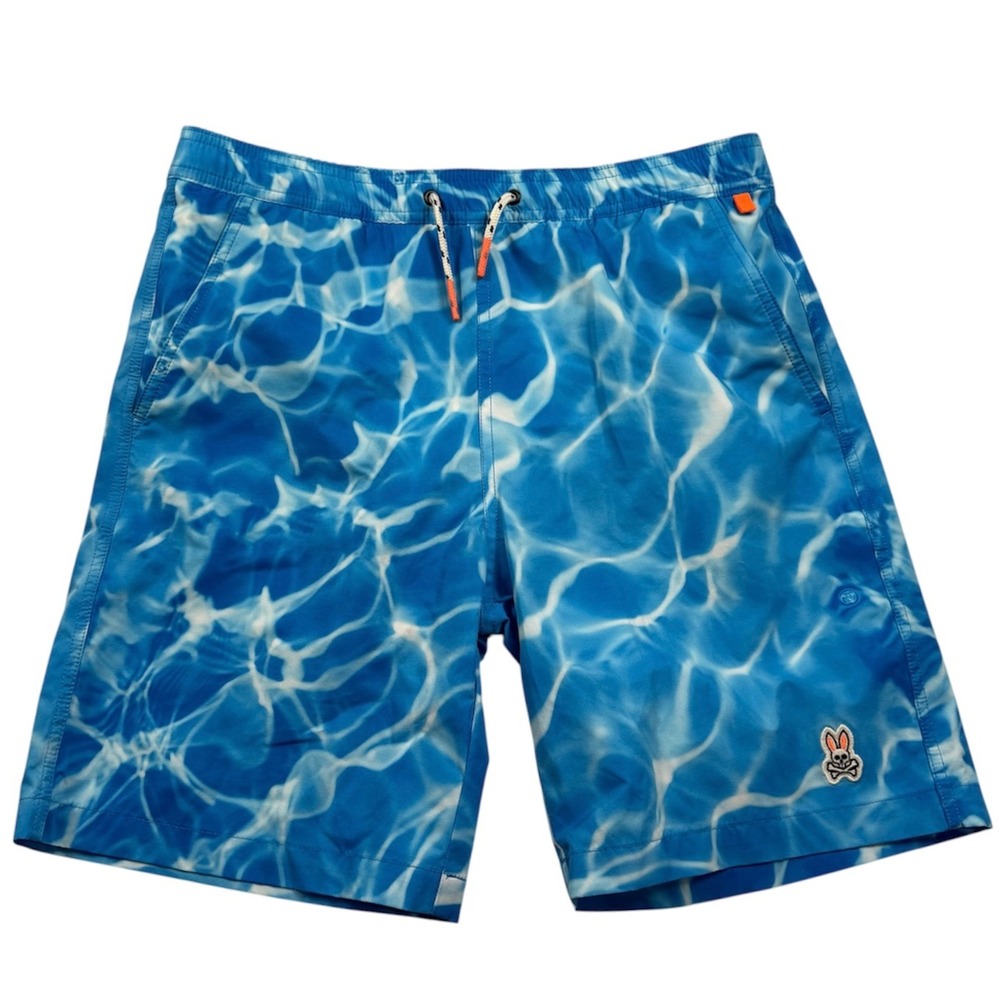 Psycho Bunny Swim Trunks Boys 18/20 Blue Water Ripple Pool Print Shorts